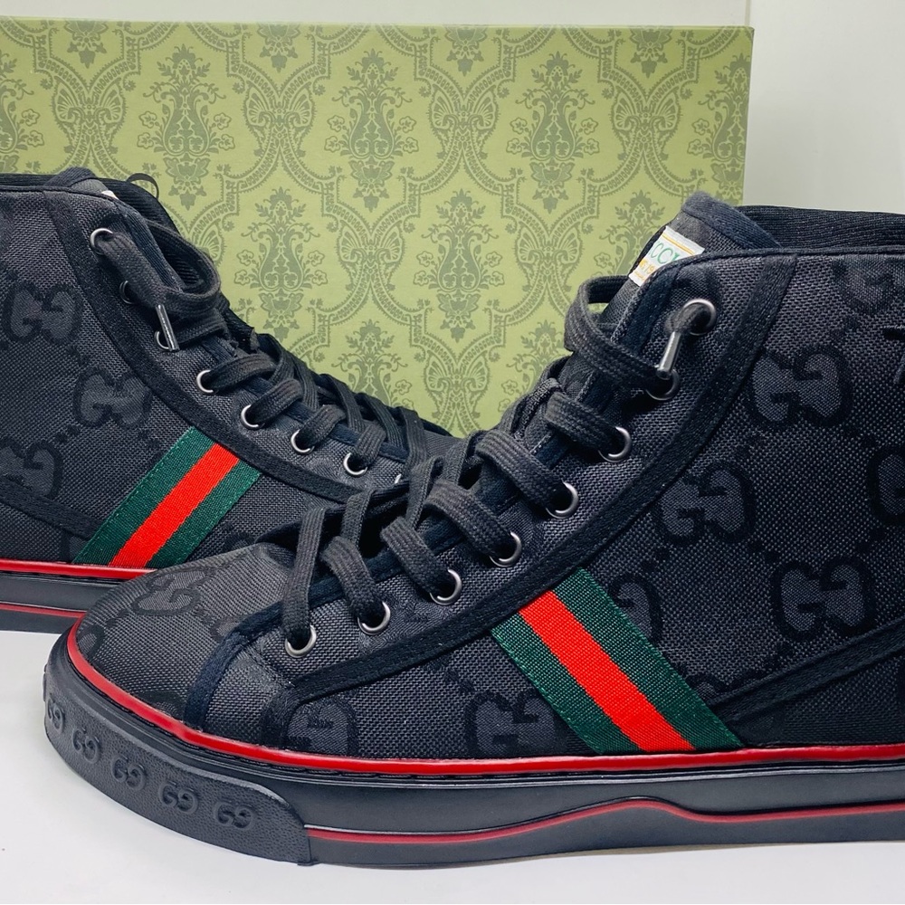 Gucci Black Sneakers with Red and Green Accents